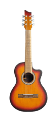 Guitarra acústica con corte cutaway y acabado sunburst.