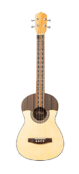 Guitarra acústica de doce cuerdas en fondo blanco.