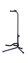 Soporte para guitarra negro con base plegable.